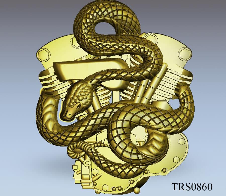 CAD render of a coiled snake ring design.